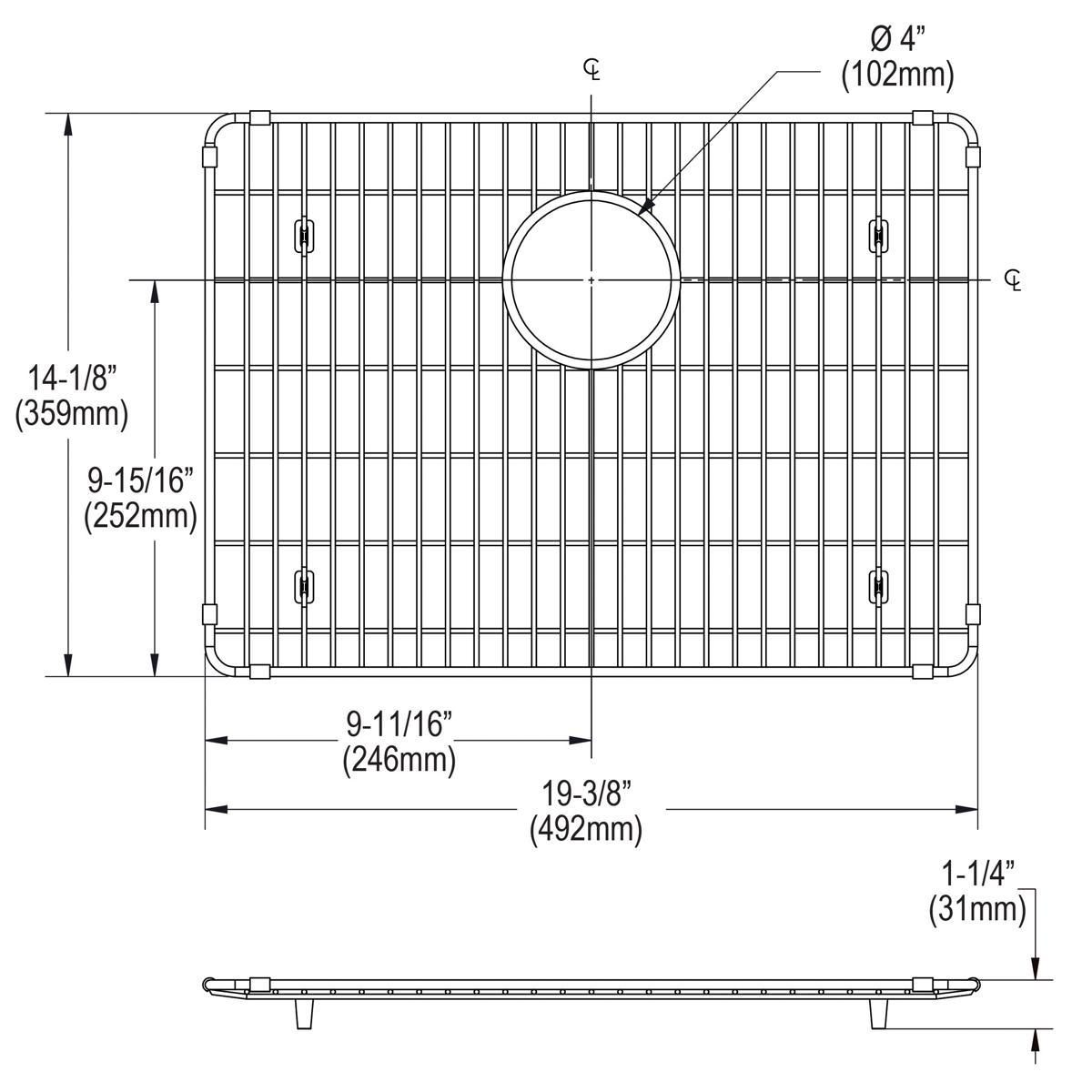 Elkay Crosstown Stainless Steel 19-3/8" x 14-1/8" x 1-1/4" Bottom Grid Top Drain