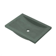 Dark green rectangular stone sink with curved basin and single drain hole.