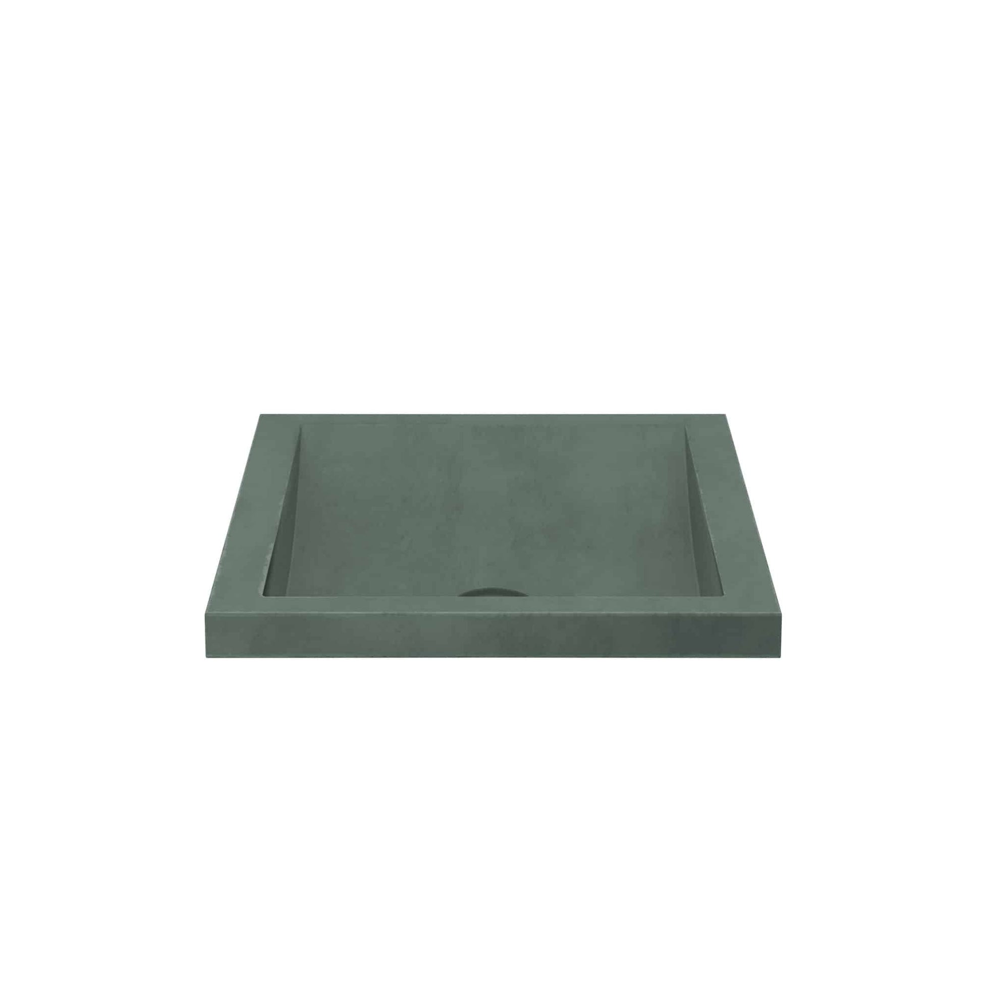 Forest green rectangular concrete sink with single basin and sloped sides.