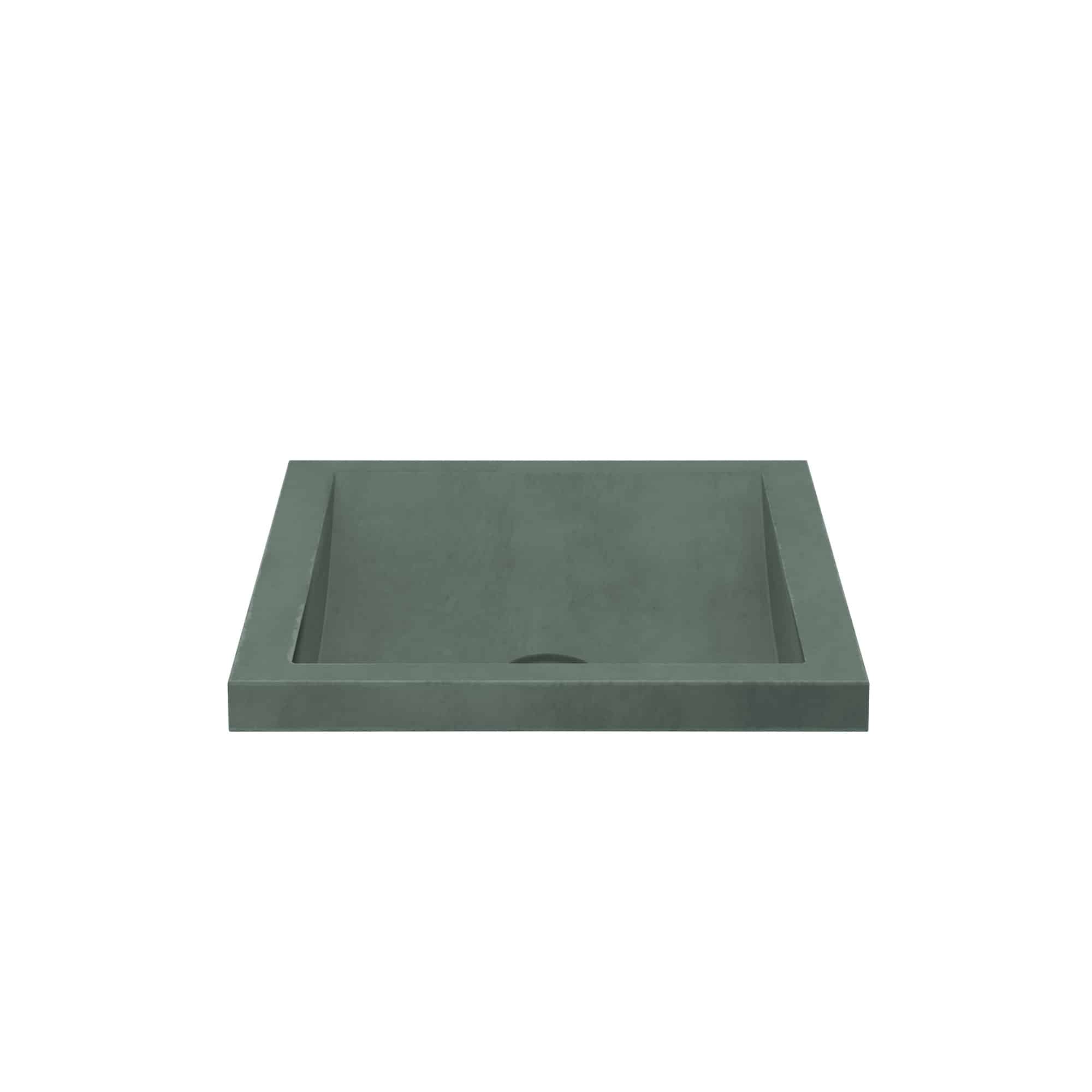 Forest green rectangular concrete sink with single basin and sloped sides.