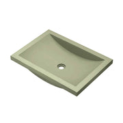 Sage-colored rectangular under-mount bathroom sink with curved basin and single faucet hole.