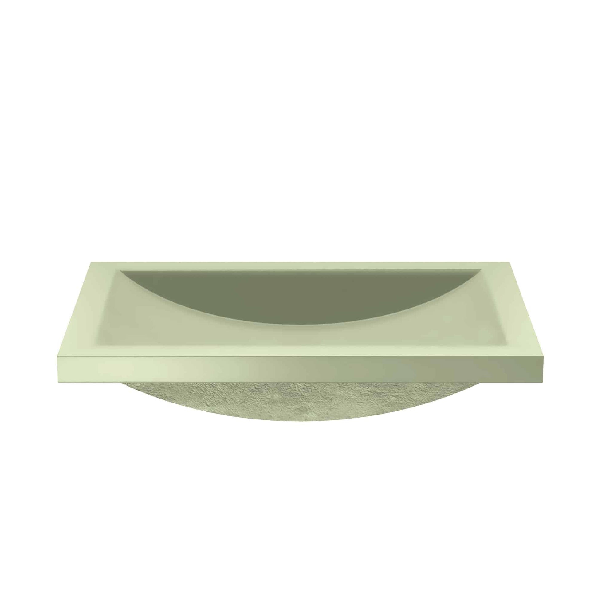 Sage green rectangular bathroom sink with curved basin and textured exterior panel.