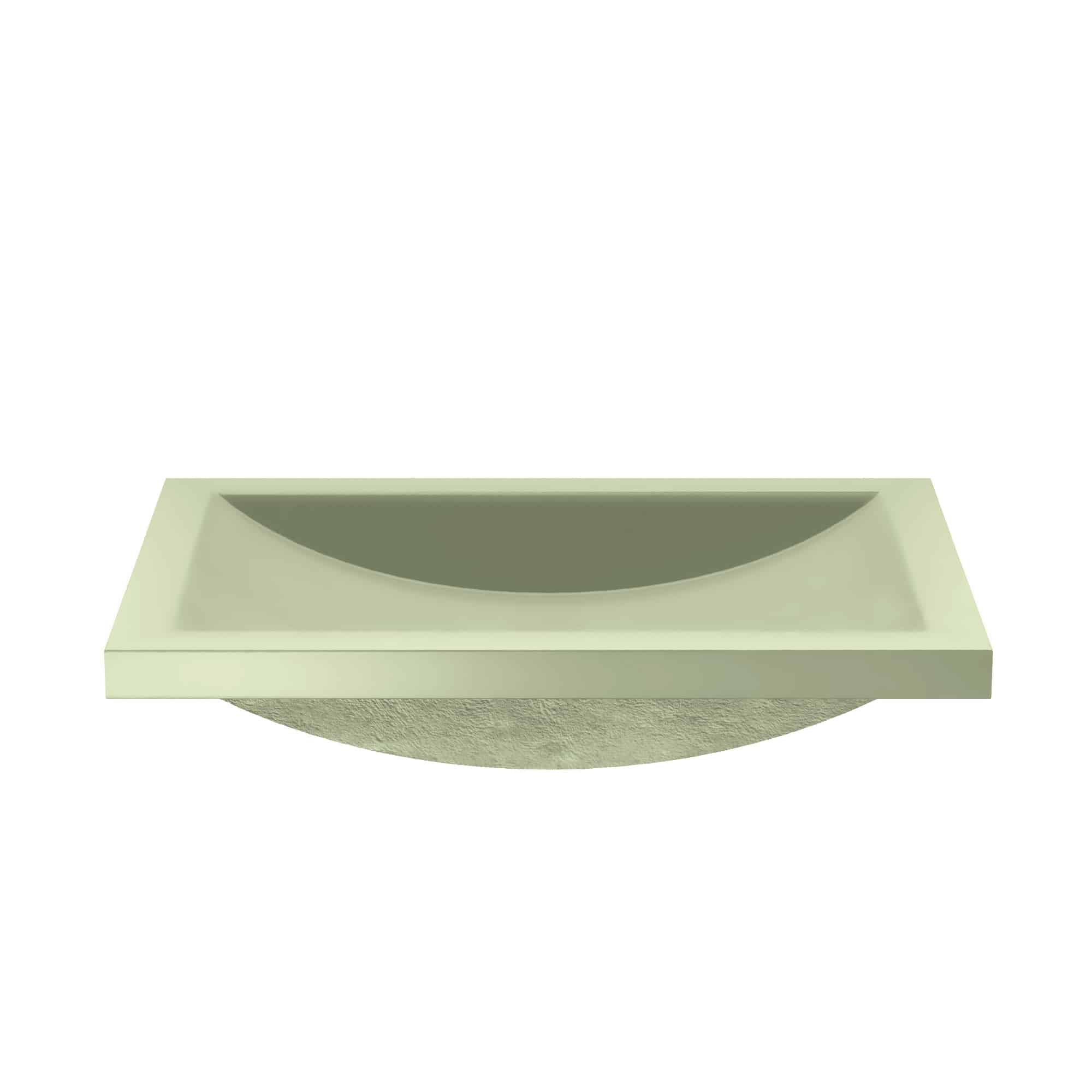 Sage green rectangular bathroom sink with curved basin and textured exterior panel.