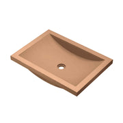 Terracotta rectangular sink basin with curved interior and single drain hole.