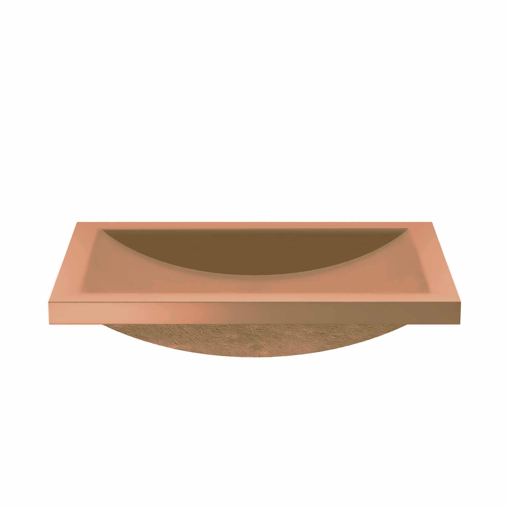 Terracotta rectangular bathroom sink with curved basin and curved undermount support.