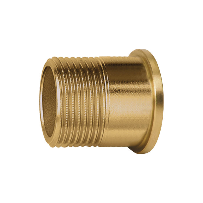 Brass male NPT fitting with threaded connection on left side and smooth cylindrical end on right side.