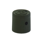 Dark green plastic cylindrical vent cap with ribbed sides and small hole.