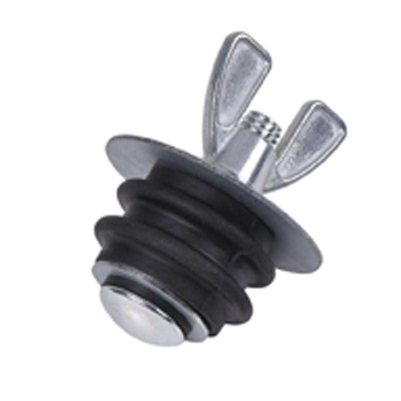 Steel mechanical test plug with black rubber seal and dual metal handle levers for grip adjustment.