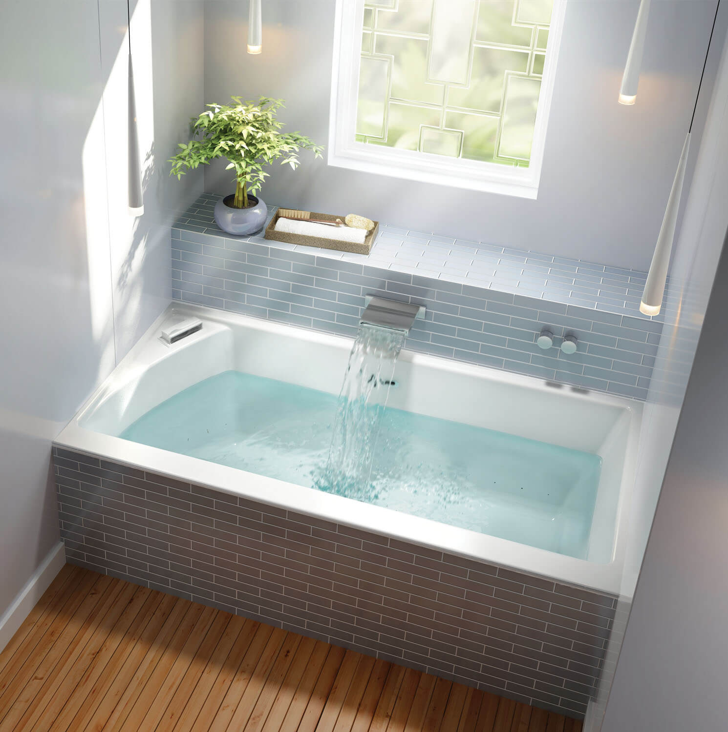 Bain Ultra Citti Trio 6032 Rectangular Alcove 1-Person 50 Gallon 42 Jet Thermomassuer Bathtub with Citti Insert + 1-1/2" Standard Deck and Right Waste in White - BCTDRAJRT-01