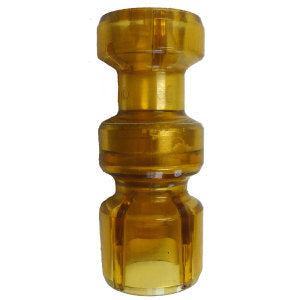 Brass piston assembly with cylindrical head and threaded base for water softener systems.