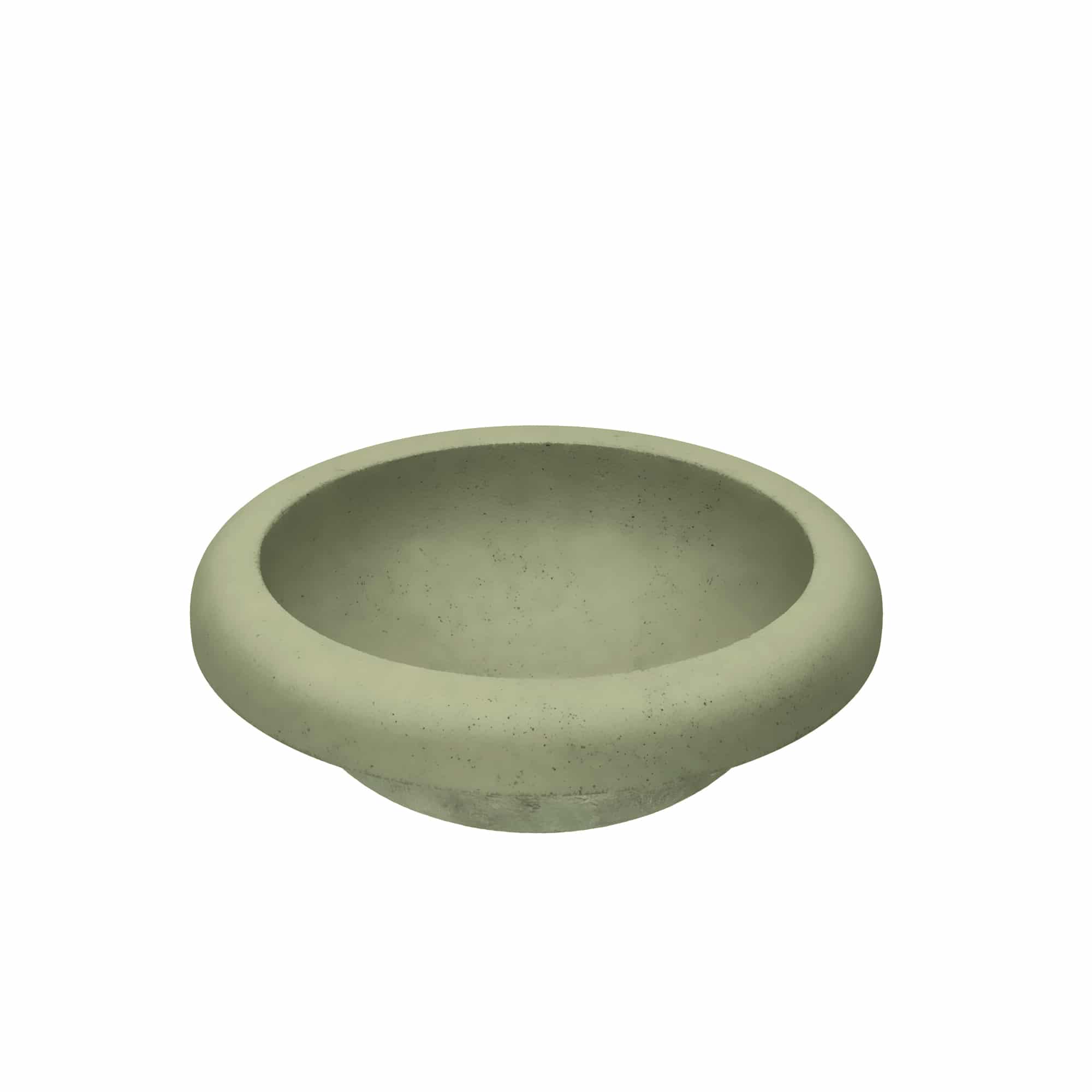 Sage green concrete vessel sink with rounded bowl shape and speckled finish.