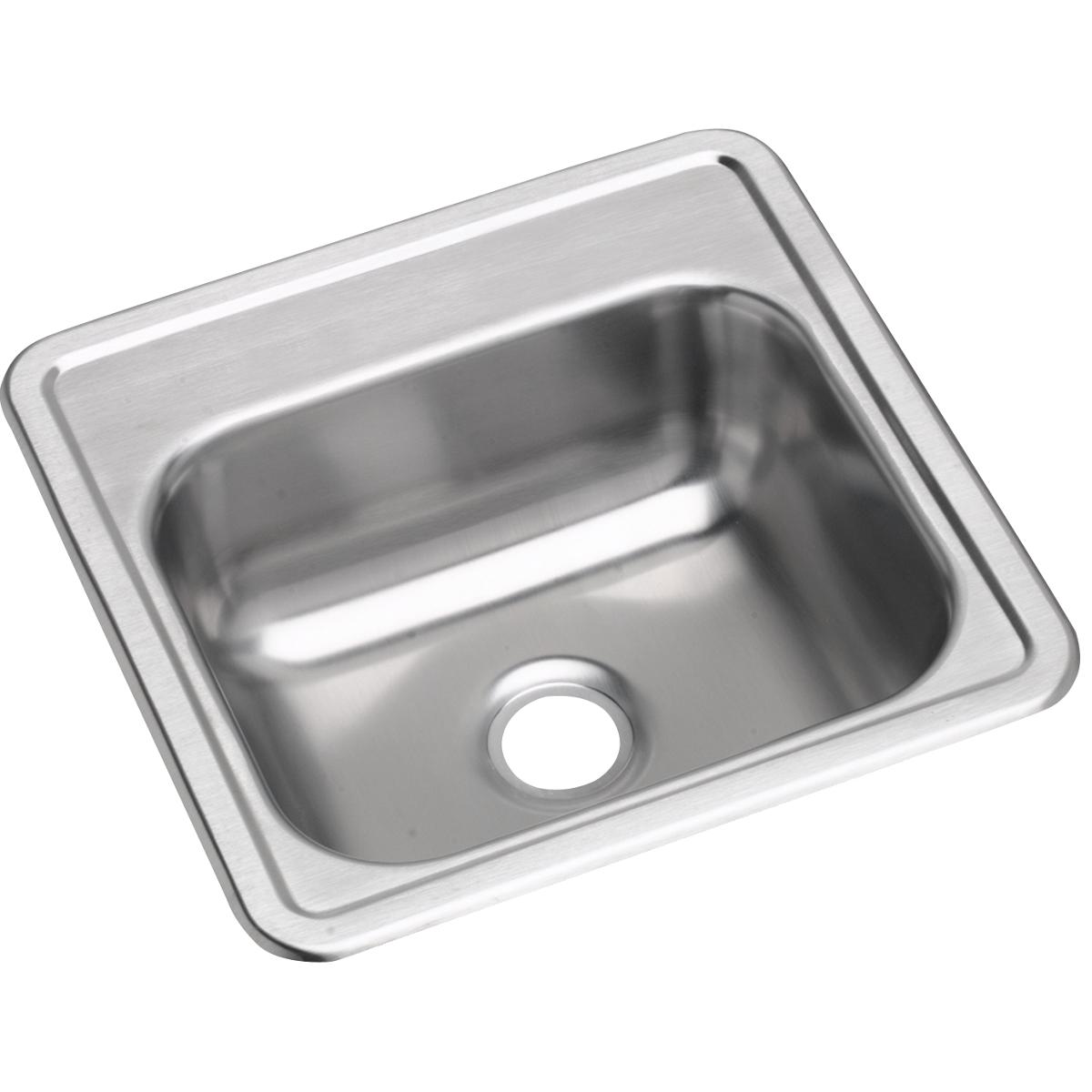 Stainless steel single bowl drop-in bar sink with rounded corners and 2" drain opening.