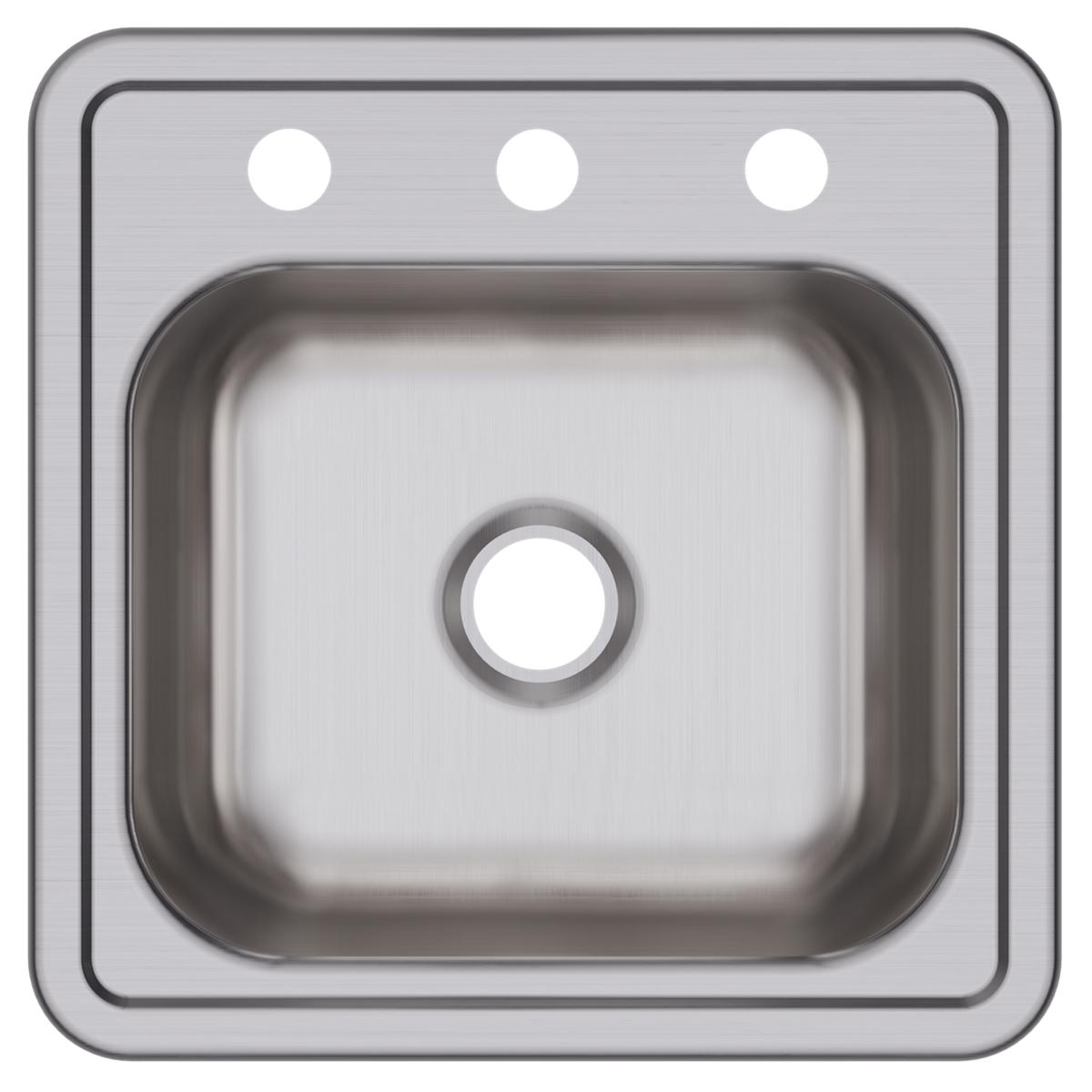 Stainless steel drop-in bar sink with single square bowl, three mounting holes, and 2-inch drain opening, top view.