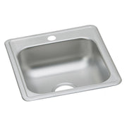 Stainless steel drop-in bar sink with single bowl and one faucet hole on the rim.