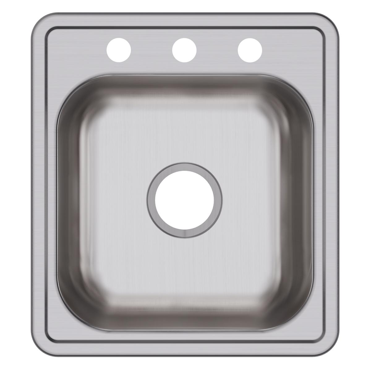Stainless steel drop-in bar sink with single bowl and three faucet holes along top rim.