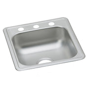 Stainless steel drop-in bar sink with single bowl and three pre-drilled faucet holes on the rim.