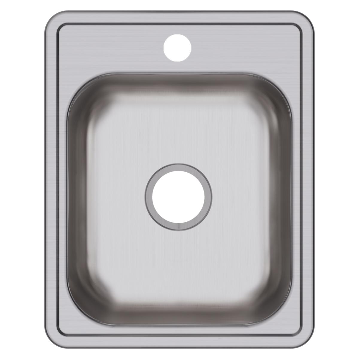 Stainless steel drop-in bar sink with single bowl, rounded corners, and one faucet hole at top center.