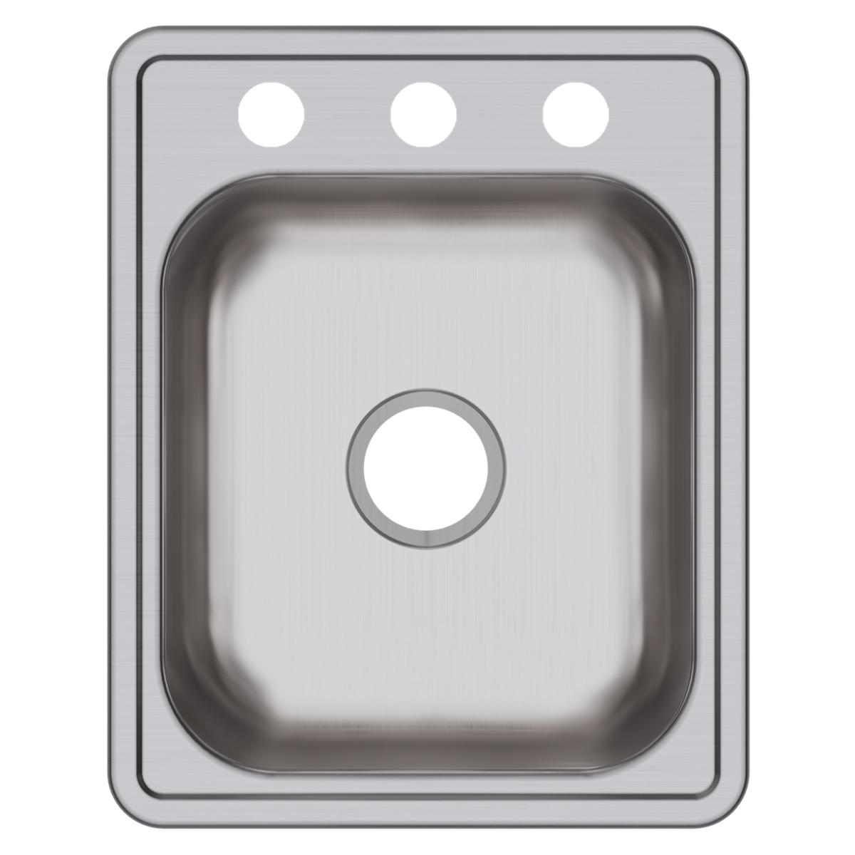 Stainless steel drop-in bar sink with single bowl, rounded corners, and three pre-drilled holes across the rim.