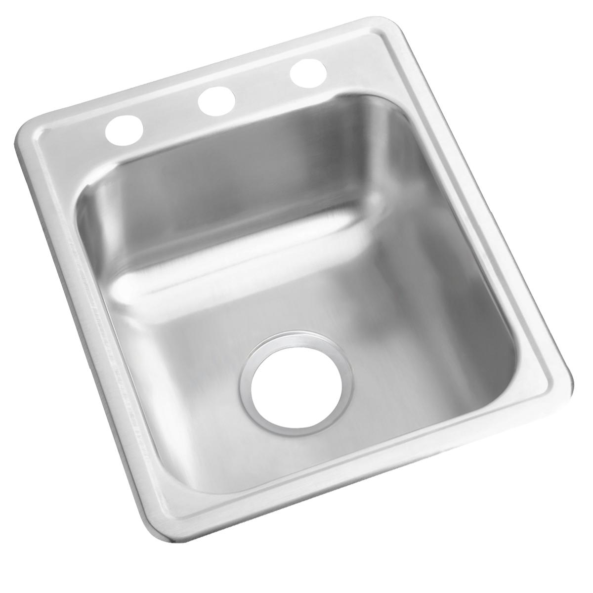Stainless steel single bowl drop-in bar sink with three holes drilled in the rim for faucet mounting.