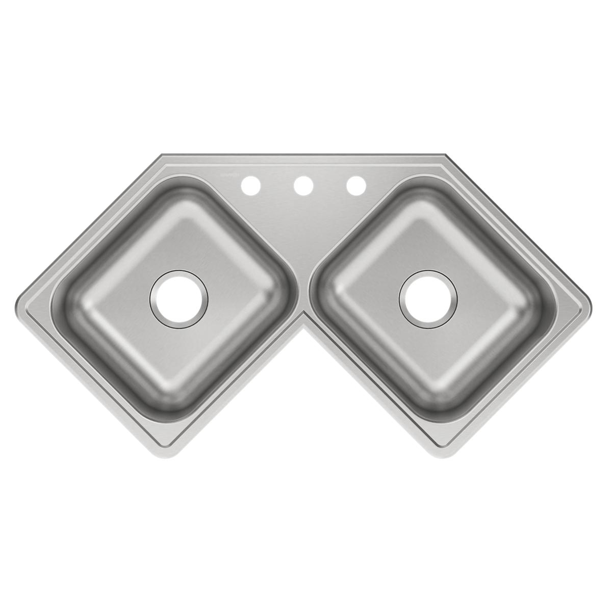 Elkay Dayton Stainless Steel 31-7/8" x 31-7/8" x 7", 3-Hole Equal Double Bowl Corner Sink