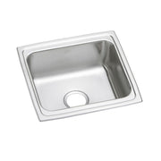 Stainless steel drop-in bar sink with single bowl and drain opening, shown from above at an angle.