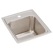 Stainless steel drop-in sink with single bowl and one faucet hole in brushed finish.