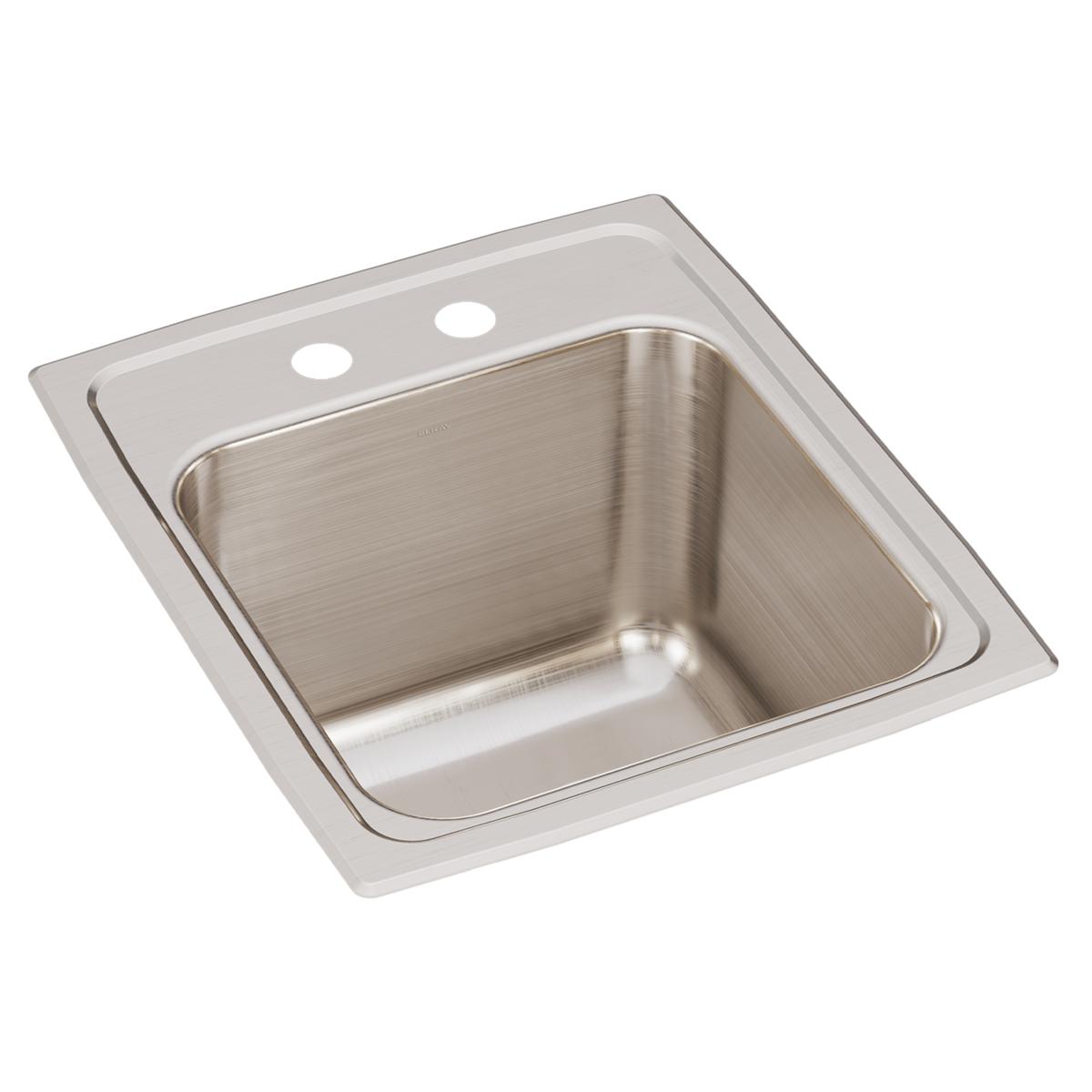 Stainless steel drop-in sink with single bowl and two pre-drilled holes for faucet mounting on rim.