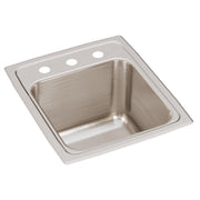 Stainless steel drop-in sink with single bowl and three pre-drilled holes on rim for faucet mounting.