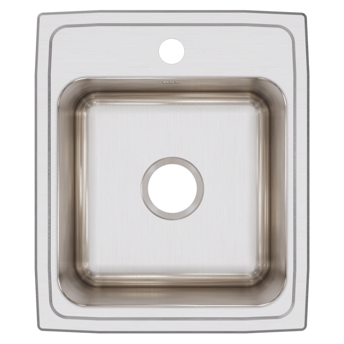 Stainless steel drop-in sink with single bowl, one faucet hole, and brushed finish interior.