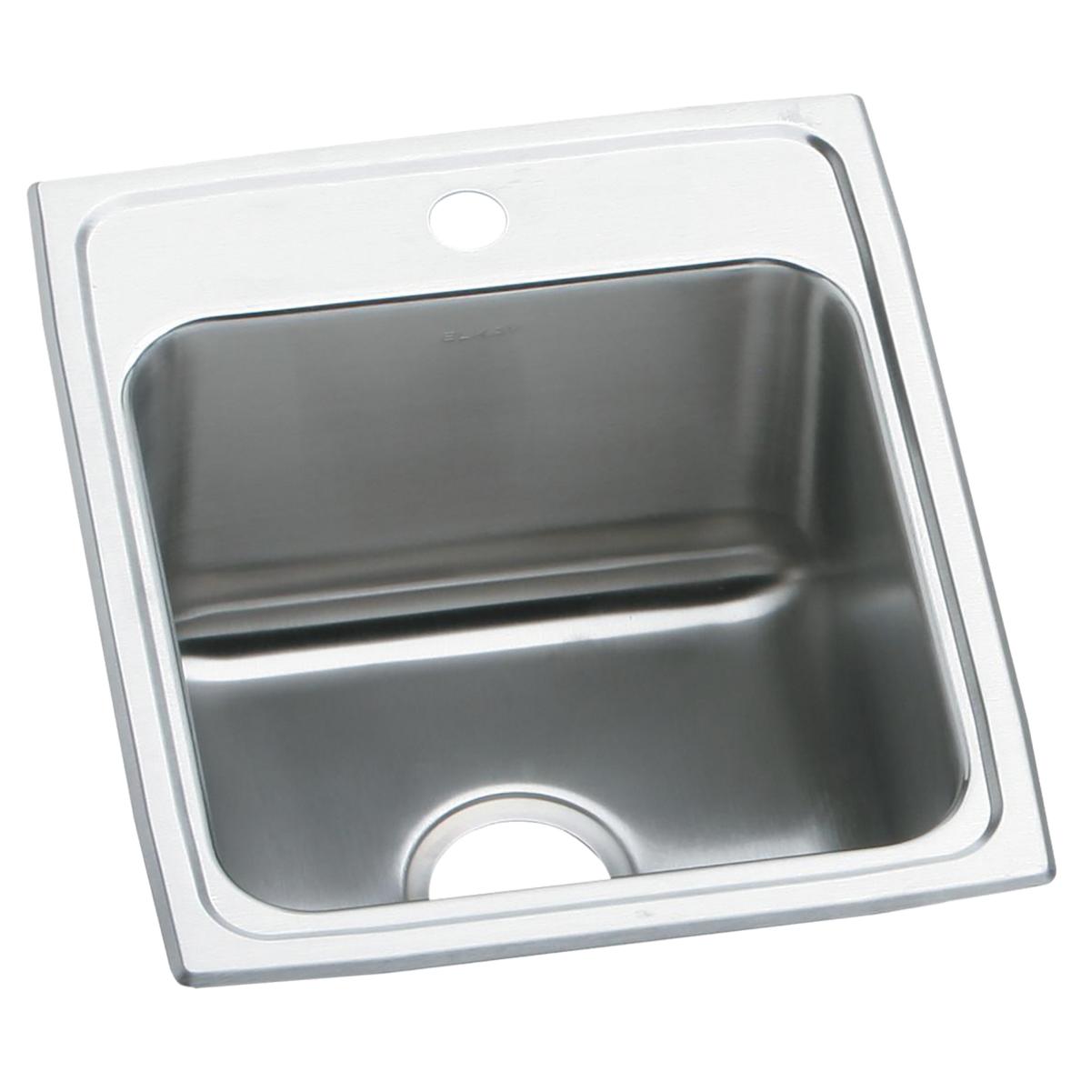 Stainless steel drop-in sink with single bowl, one faucet hole, and brushed finish surface.