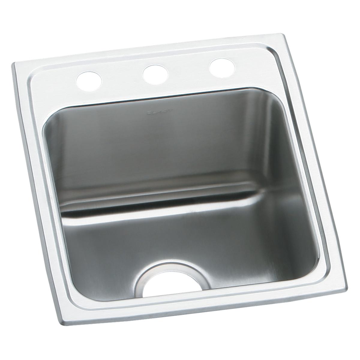 Stainless steel drop-in sink with single bowl and three holes for faucet installation on rim.