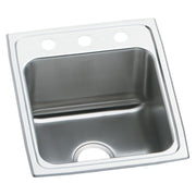 Stainless steel drop-in sink with single bowl and three holes for faucet installation on rim.
