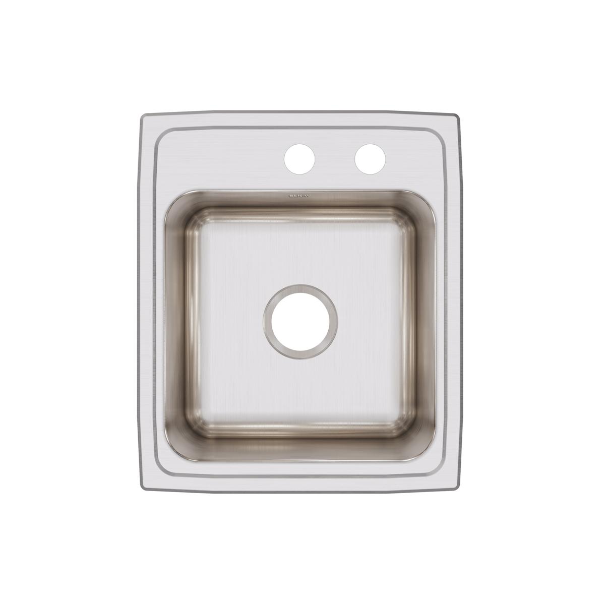 Stainless steel drop-in sink with single bowl, two faucet holes, and brushed finish.
