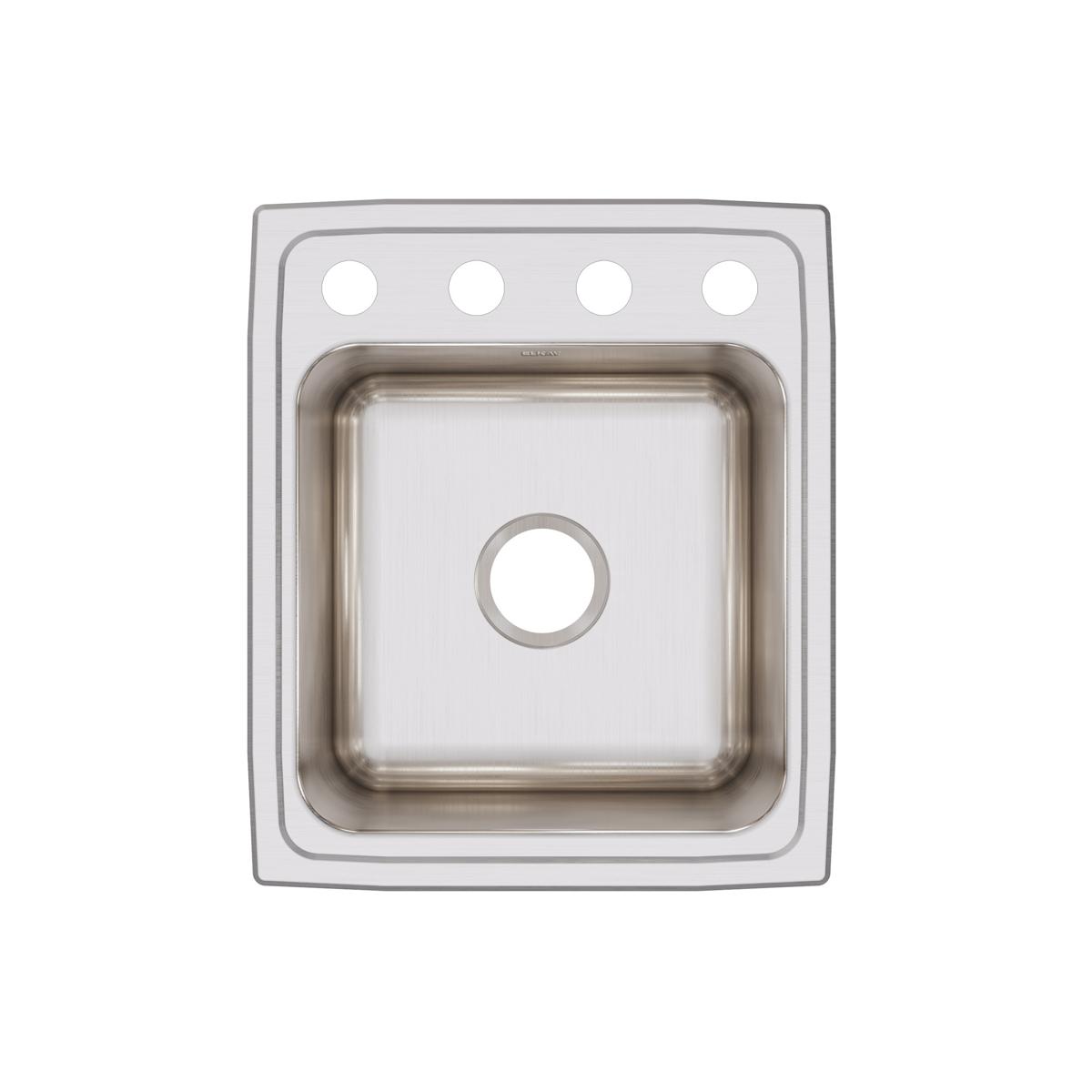 Stainless steel drop-in sink with single bowl and four mounting holes across the rim.