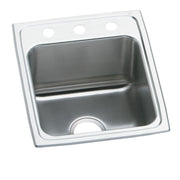 Stainless steel drop-in sink with single bowl, drain hole, and three faucet holes on white rim.