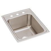 Stainless steel single bowl drop-in sink with three pre-drilled holes on the rim.