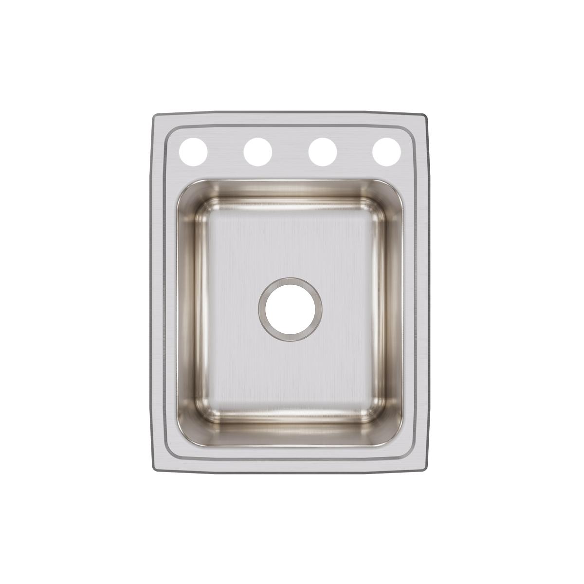 Stainless steel drop-in sink with single bowl and four mounting holes along the rim, shown from above.
