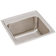 Stainless steel drop-in laundry sink with single bowl and brushed finish interior, shown from angled top view.