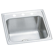 Stainless steel drop-in laundry sink with single bowl, three mounting holes, and drain opening visible.