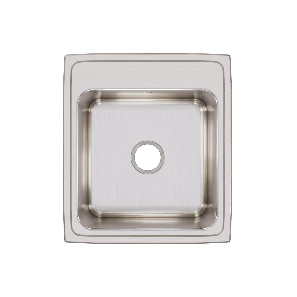 Stainless steel drop-in sink with single rounded bowl and one pre-drilled hole, shown from above.