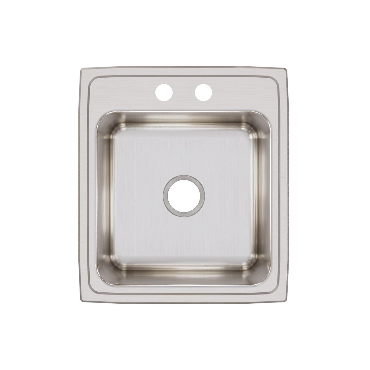 Stainless steel drop-in sink with single bowl, two pre-drilled holes in rim, and brushed finish surface.