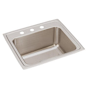 Stainless steel drop-in sink with single bowl and three mounting holes along the rim.