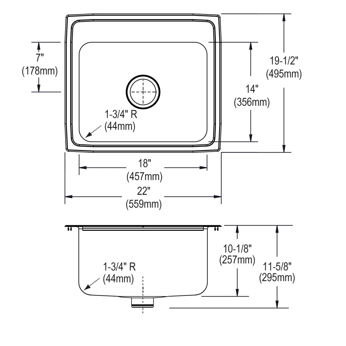 Elkay Lustertone Classic Stainless Steel 22" x 19-1/2" x 10-1/8" 4-Hole Single Bowl Drop-in Sink with Perfect Drain