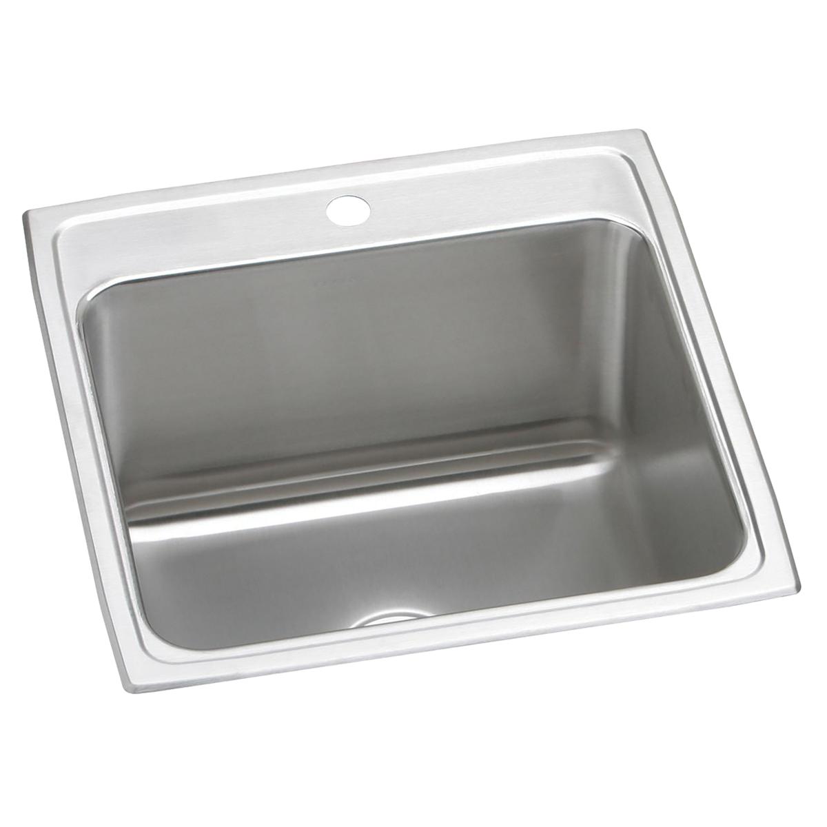 Stainless steel drop-in sink with single bowl, one faucet hole, and brushed finish surface.