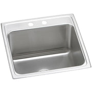 Stainless steel drop-in sink with single bowl and two pre-drilled faucet holes on the rim.