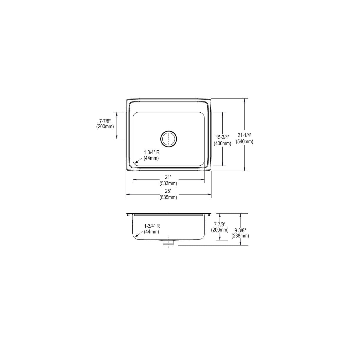 Elkay Lustertone Classic Stainless Steel 25" x 21-1/4" x 10-1/8" 3-Hole Single Bowl Drop-in Sink with Perfect Drain