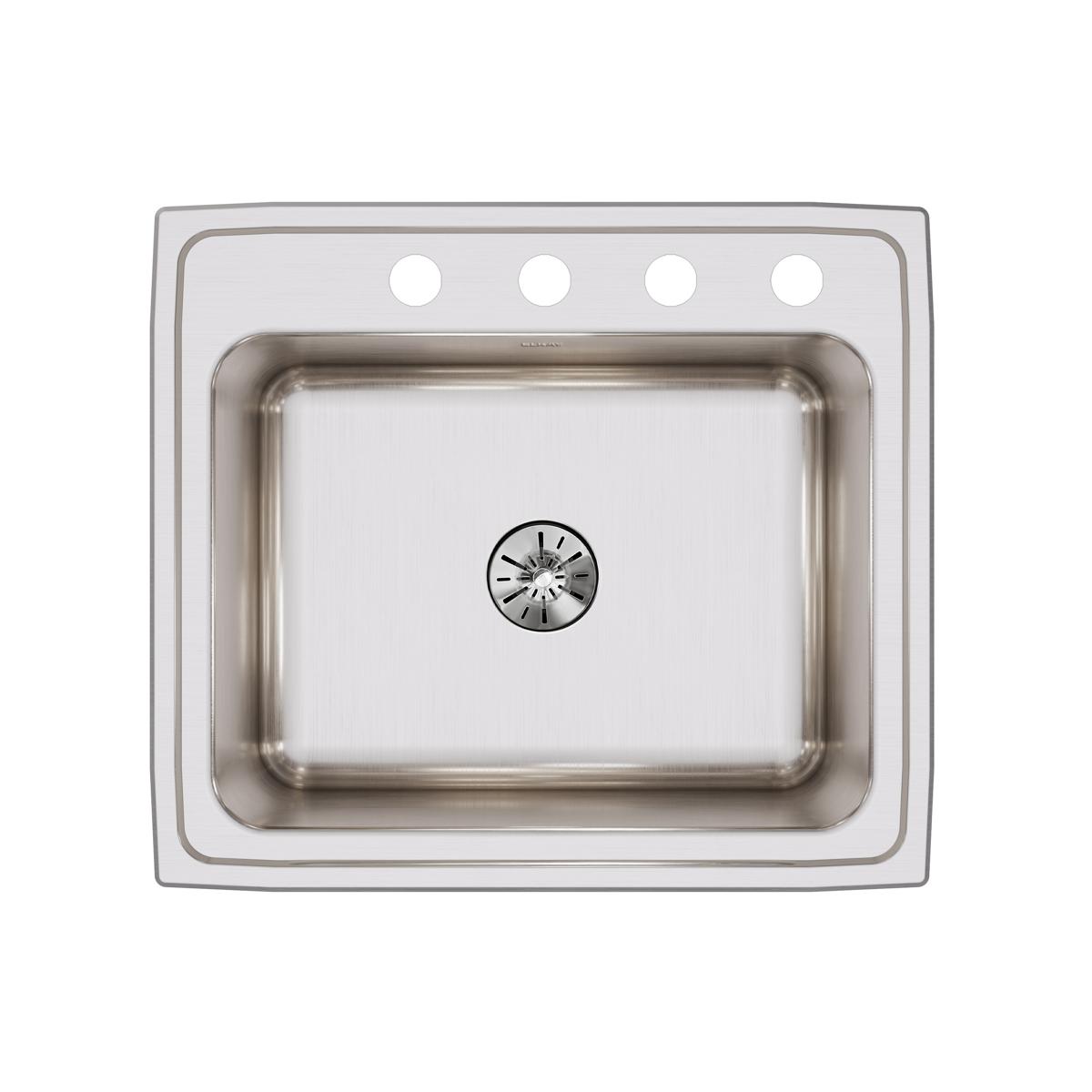 Elkay Lustertone Classic Stainless Steel 25" x 22" x 10-3/8", 4-Hole Single Bowl Drop-in Sink with Perfect Drain