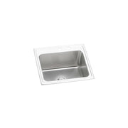 Stainless steel drop-in sink with single bowl, white rim, and drain opening visible.