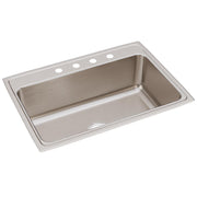 Stainless steel drop-in sink with single bowl and four mounting holes along the rim.