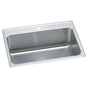 Stainless steel drop-in sink with single bowl, one faucet hole, and brushed finish.